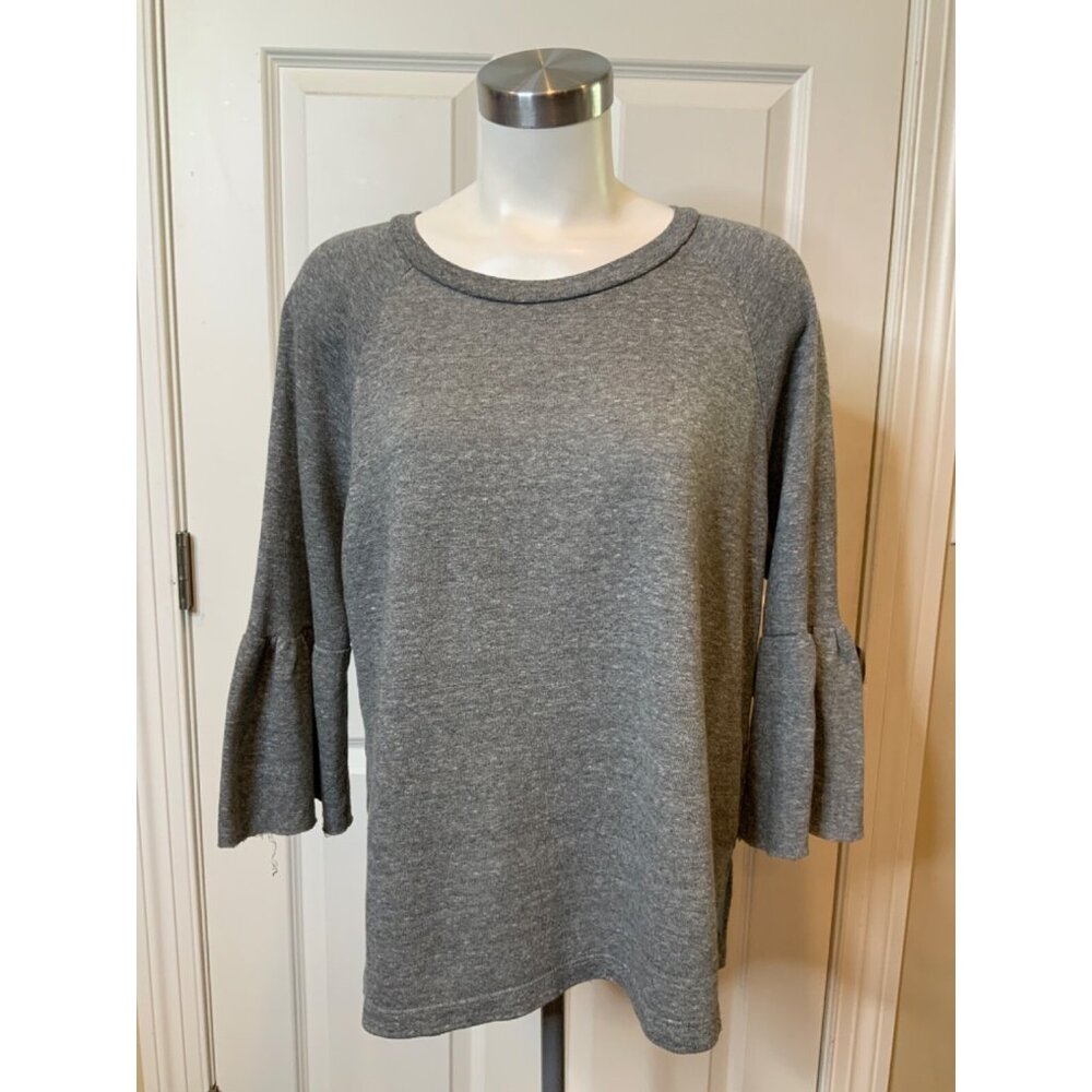 Current/Elliott Gray Heathered Wide Neck Shirt W/ 3/4 Trumpet, Size 3 | 8